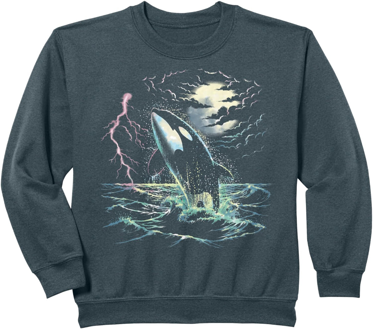 Vintage Orca Midnight Retro 90s Killer Whale Ocean Wildlife Sweatshirt - Dark Heather Grey