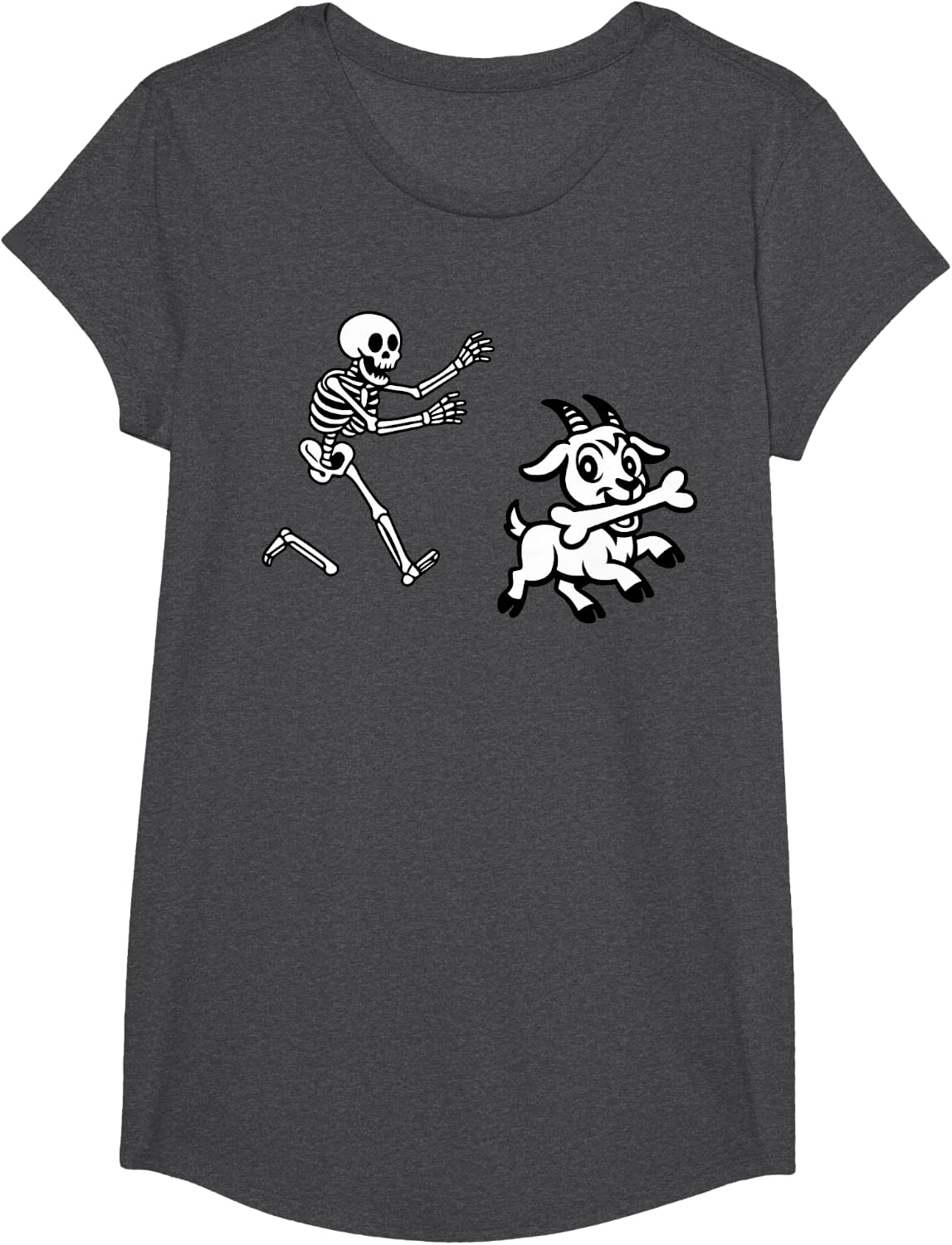Funny Goat Running Skeleton Halloween T-Shirt - Girls Dark Heather Grey