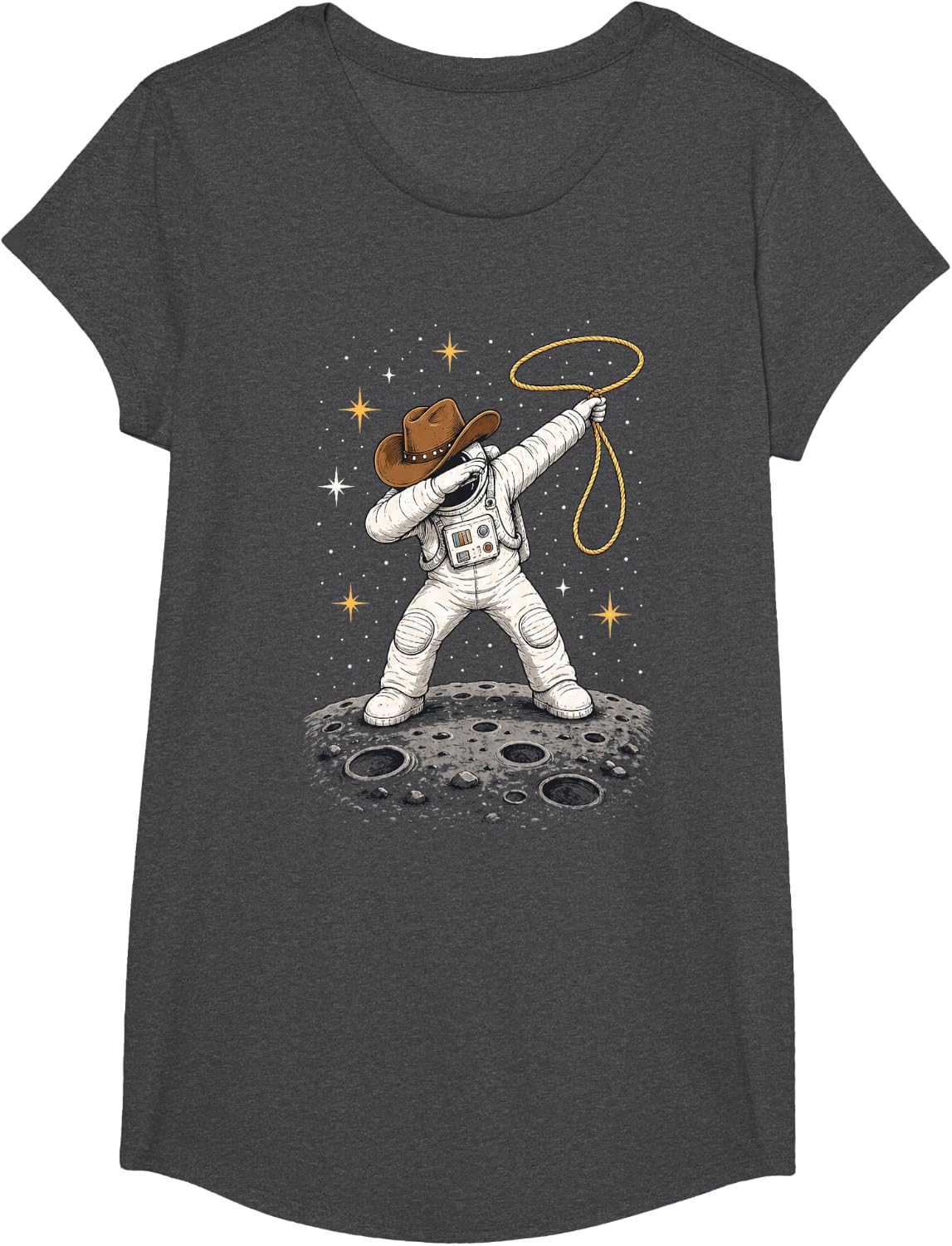 Dabbing Space Cowboy Astronaut Lasso Moon Dabber Crew T-Shirt - Girls Dark Heather Grey