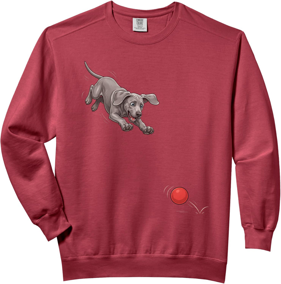 Funny Weimaraner Chasing Ball Dog Humor Comfort Colors Adult Sweatshirt - Adult Unisex Crimson