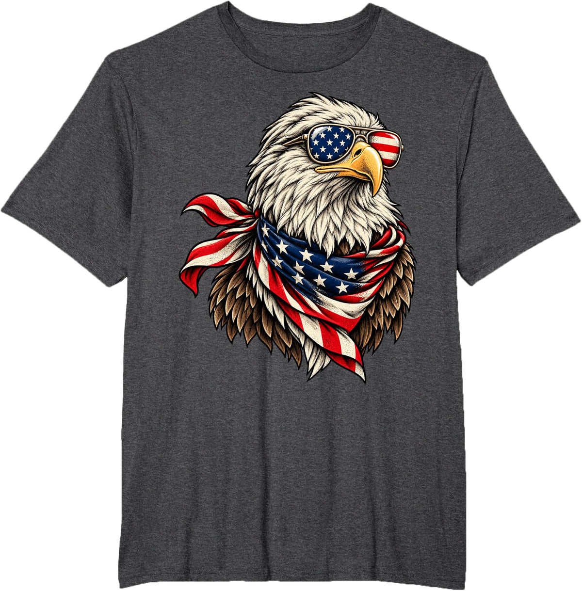 Bald Eagle American Flag Sunglasses Bandana 4th of July T-Shirt - Dark Heather Grey
