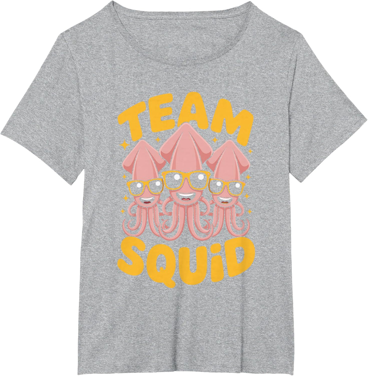 Team Squid Funny Cool Cartoon Ocean Coastal Marine Design T-Shirt - Heather Grey