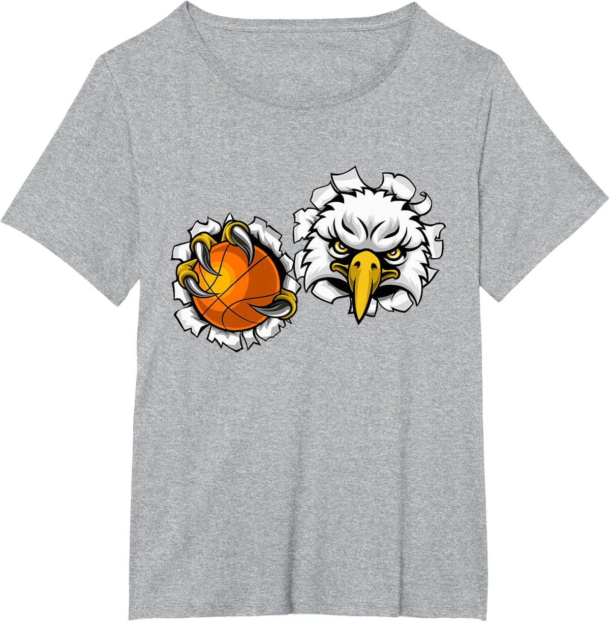 Eagle Hawk Basketball Ball Bald Eagles Cartoon Character T-Shirt - Heather Grey