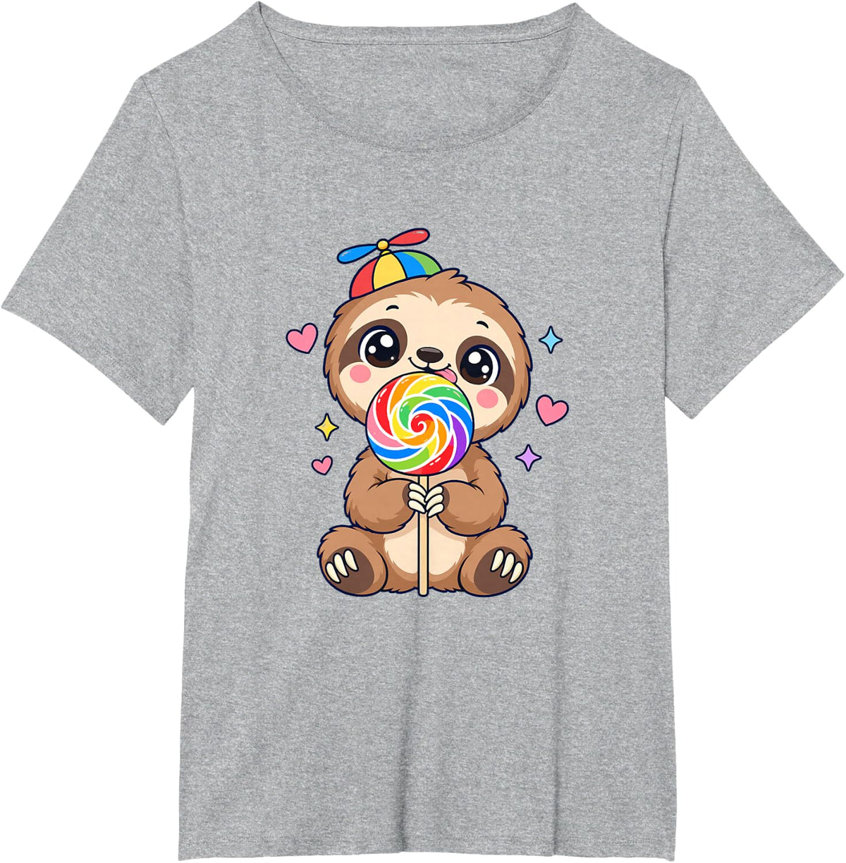 Rainbow Lollipop - Kawaii Sloth T-Shirt - Heather Grey