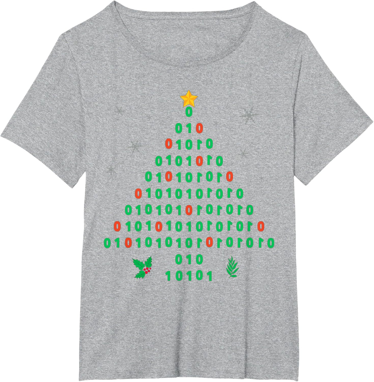 Christmas Programmer Coder (0,1) Tree, Computer Science Xmas T-Shirt - Heather Grey