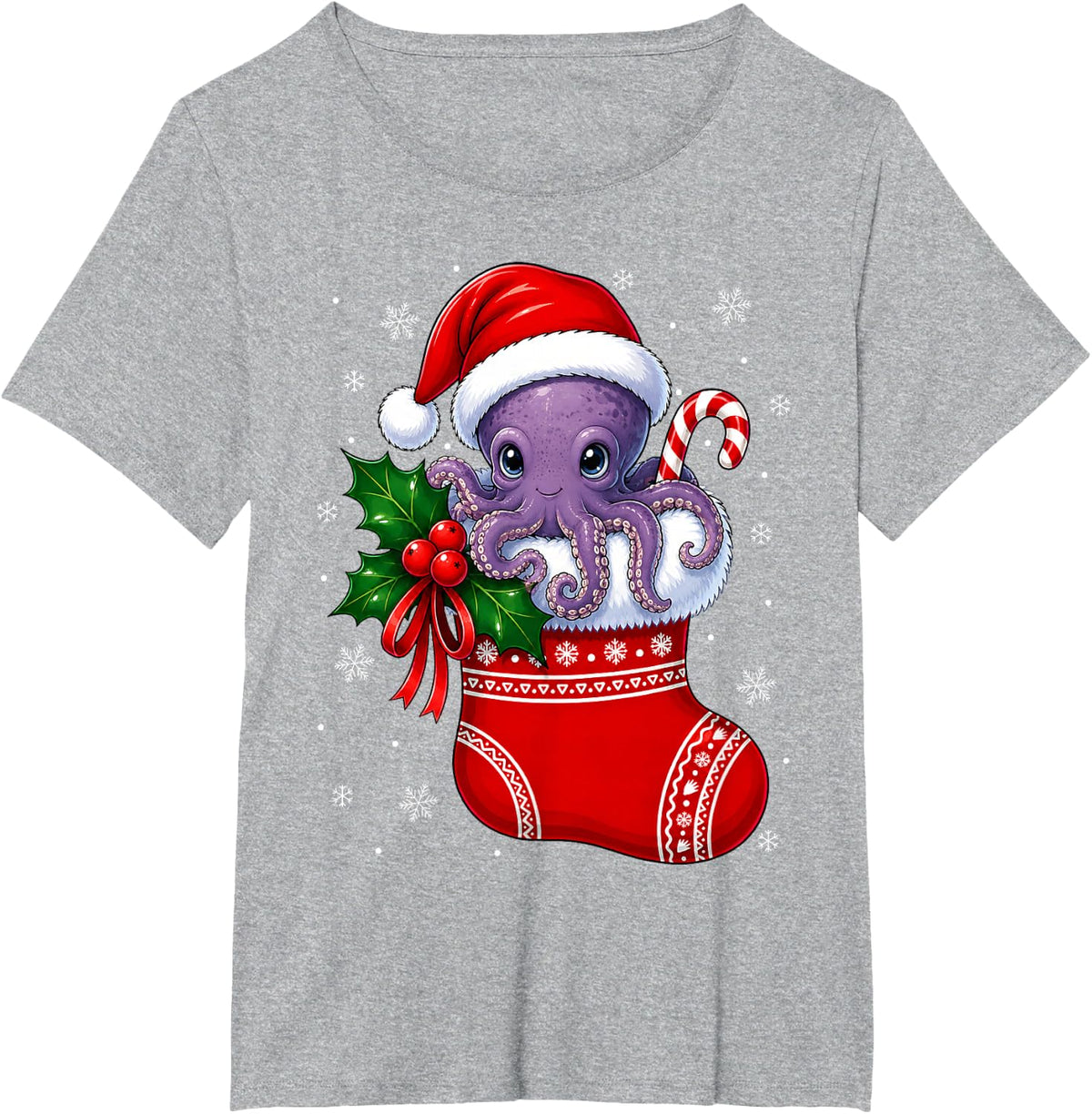 Octopus Christmas Stocking Cute Festive Holiday Xmas T-Shirt - Heather Grey