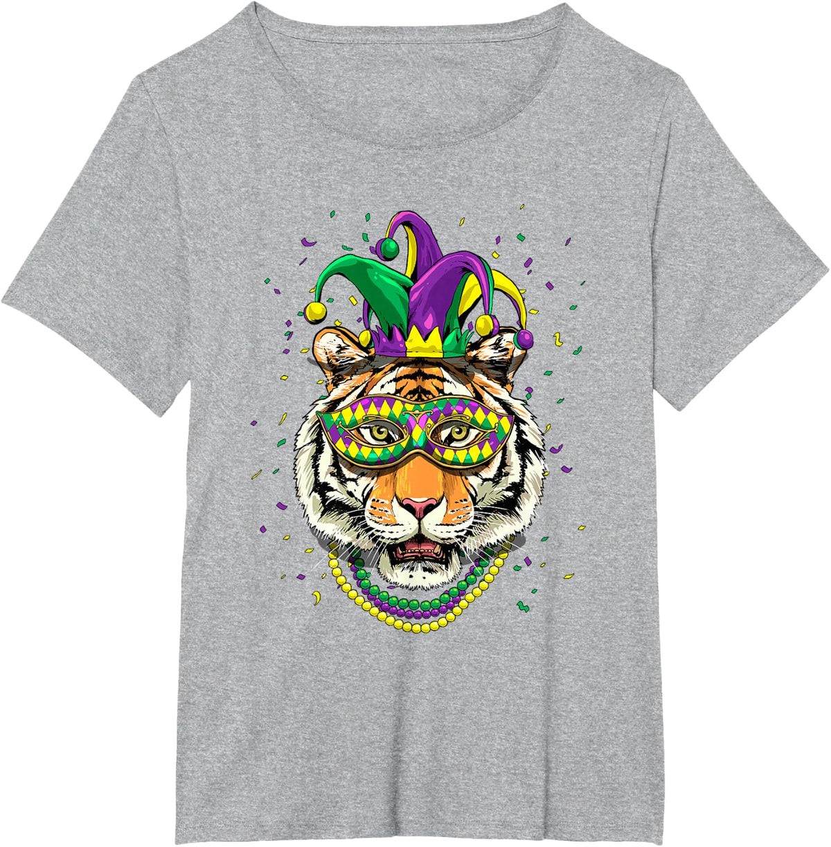 Tiger Mardi Gras Shirt Jester Animal Tiger Face Tiger Lover T-Shirt - Heather Grey