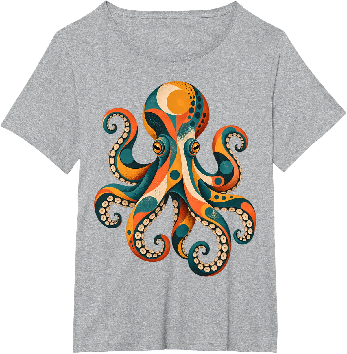Mid Century Octopus Ocean Animal Modern Art T-Shirt - Heather Grey