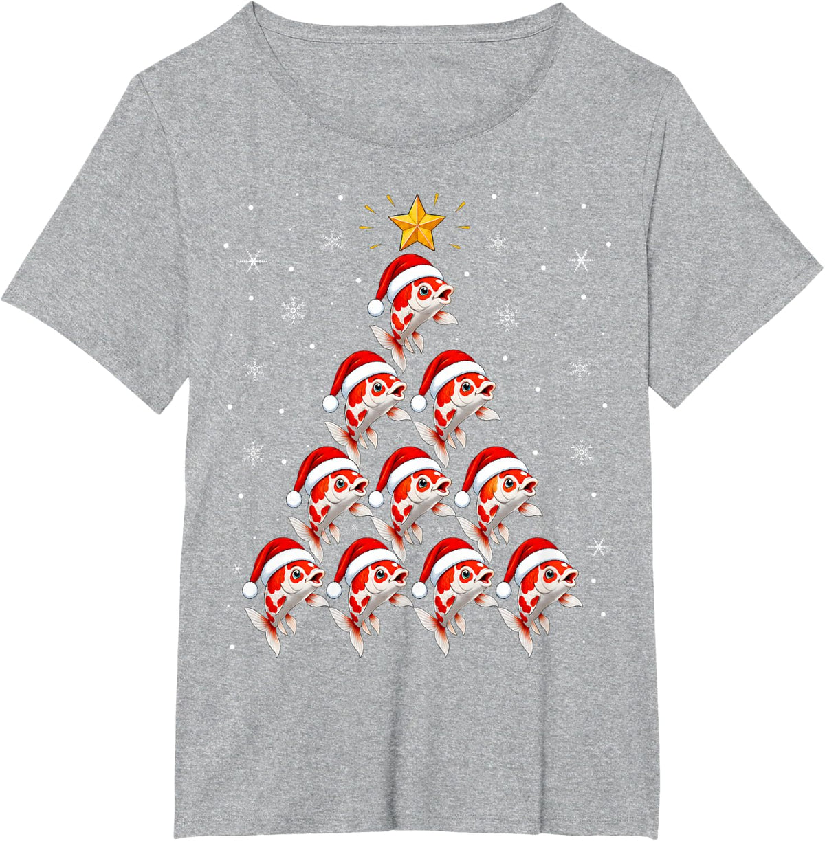 Cute Santa Hat Koi Fish Christmas Tree T-Shirt - Heather Grey