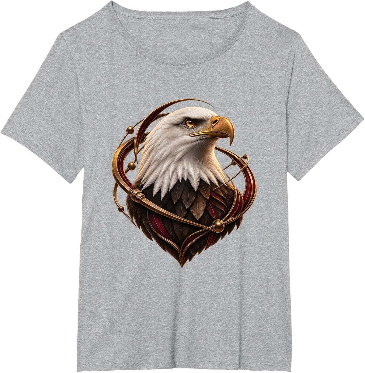 Bald Eagle with Brass Orbit Rings Raptor Bird Art T-Shirt - Heather Grey