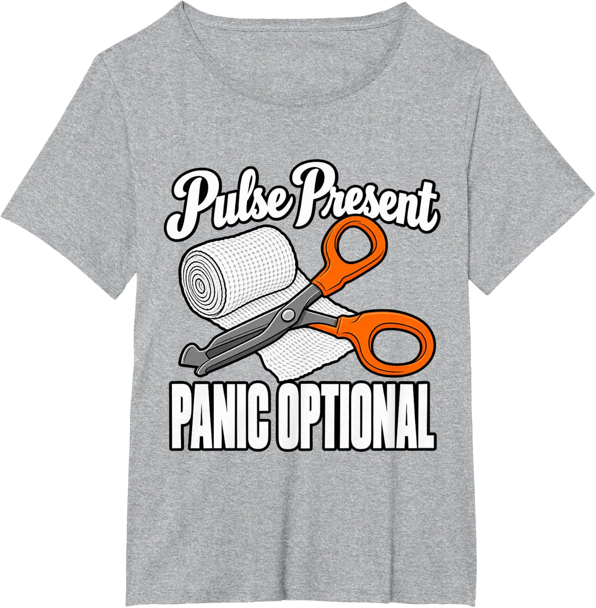 Paramedic Pulse Present Panic Optional EMS Crew Fans Gauze T-Shirt - Heather Grey