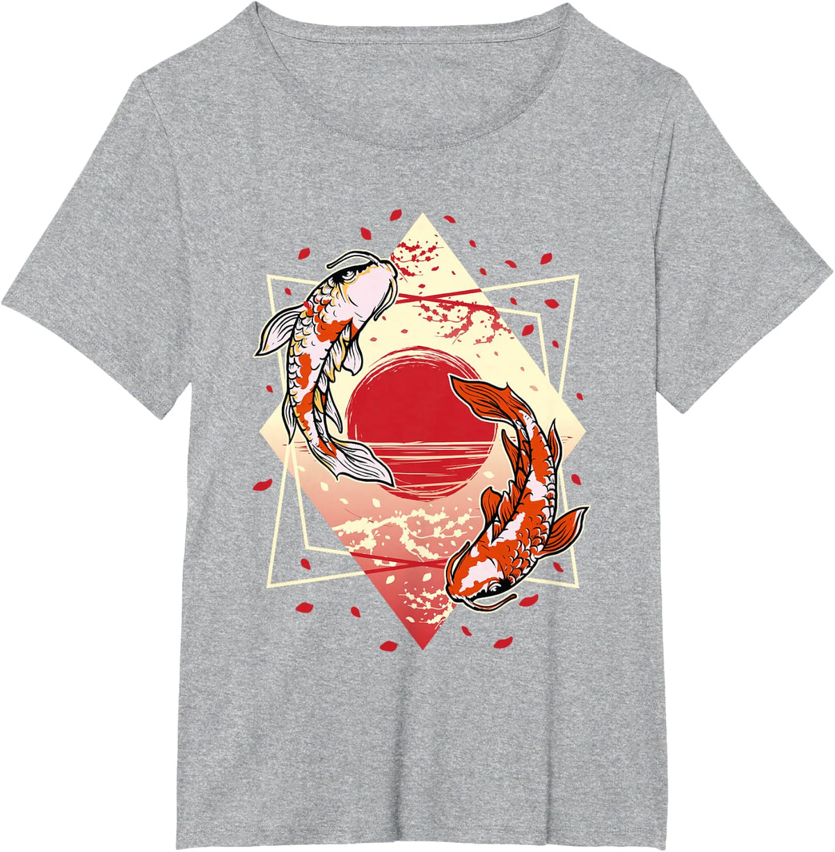 Japanese Koi Carp Nishikigoi Fish Cherry Blossoms T-Shirt - Heather Grey