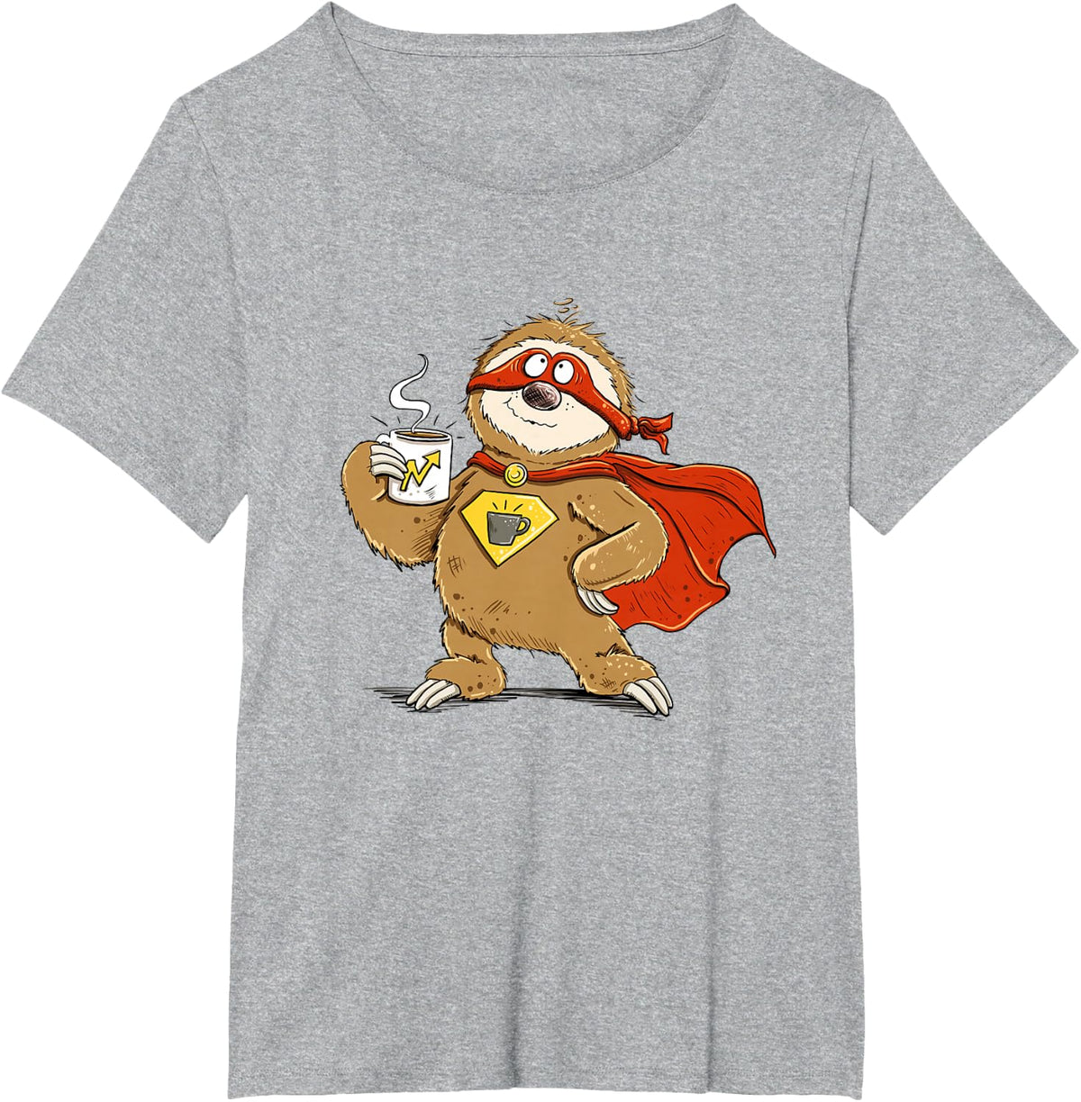Sloth Superhero Coffee Funny Morning Cartoon Statement T-Shirt - Heather Grey