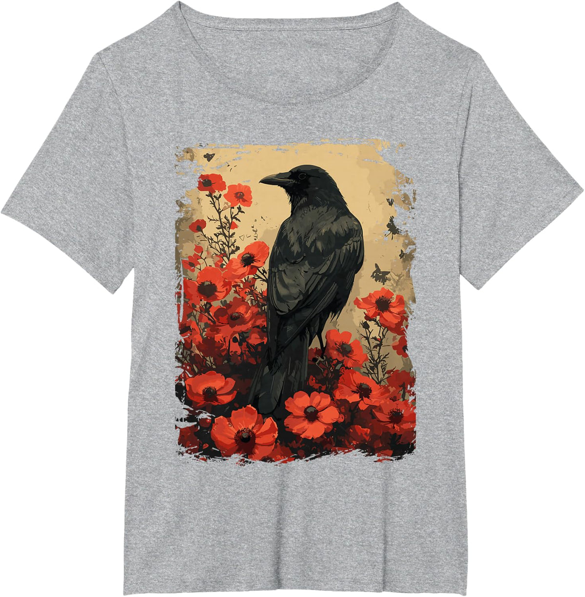 Gothic Raven Rose Enchanted Vintage Floral Crow Shirt for Women and Men Dark Aesthetic Tees - Heather Grey