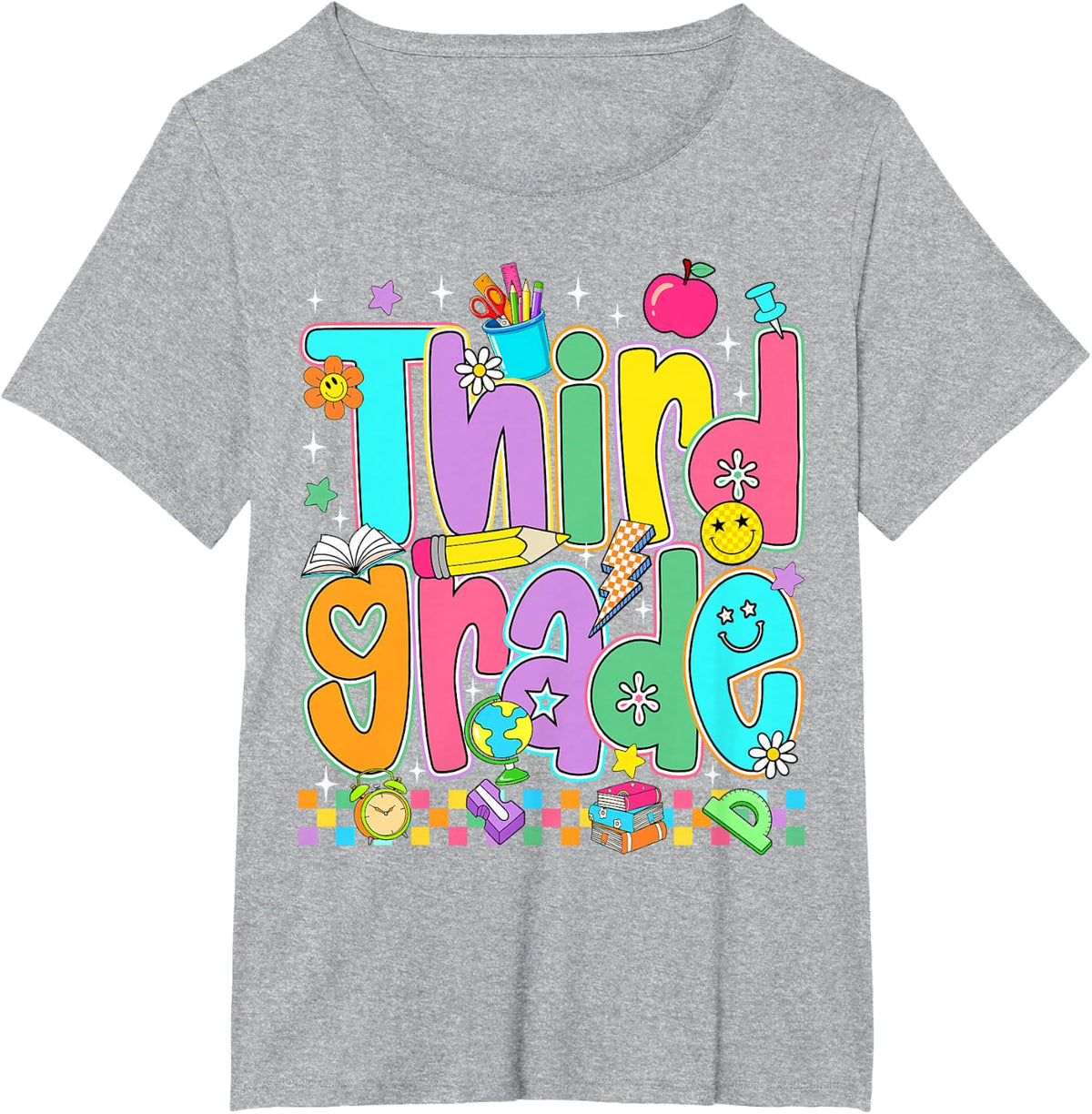 Preppy Third Grade Back to School 3rd Grade Teacher Kids T-Shirt - Heather Grey