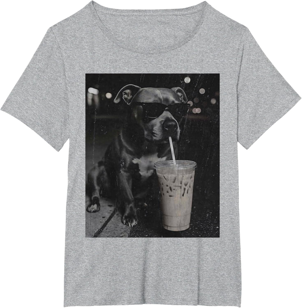 Pitbull Drinking Iced Coffee Dog Dad Men Women T-Shirt - Heather Grey