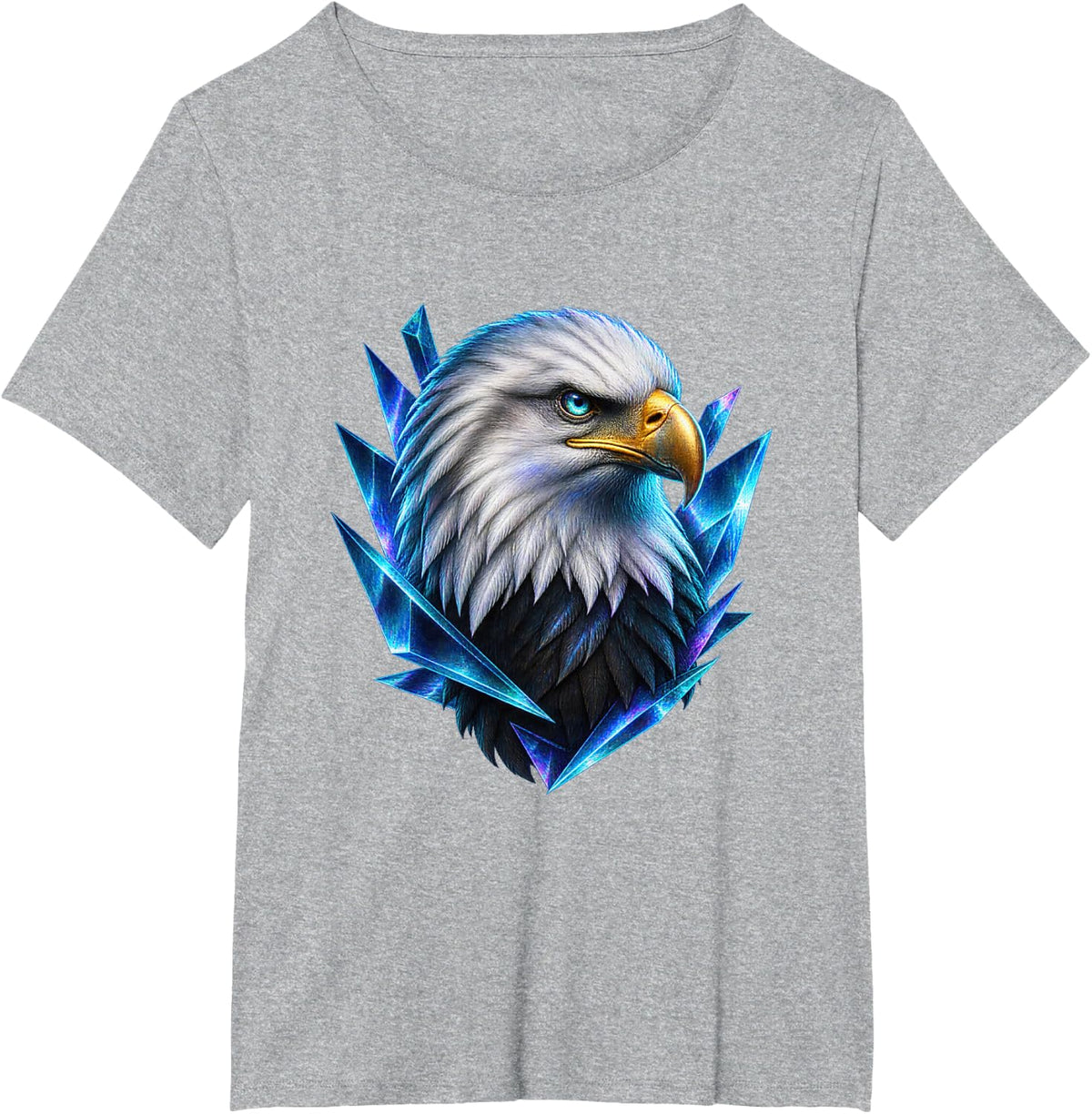 Bald Eagle with Aqua Geometric Prisms T-Shirt - Heather Grey