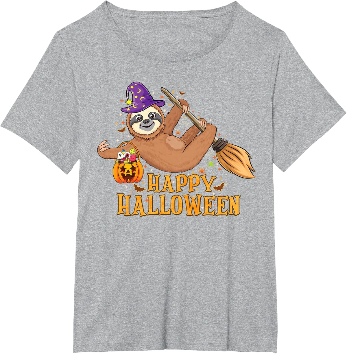 Halloween Cute Animal Witch Hat Pumpkin Spooky Sloth Lovers T-Shirt - Heather Grey