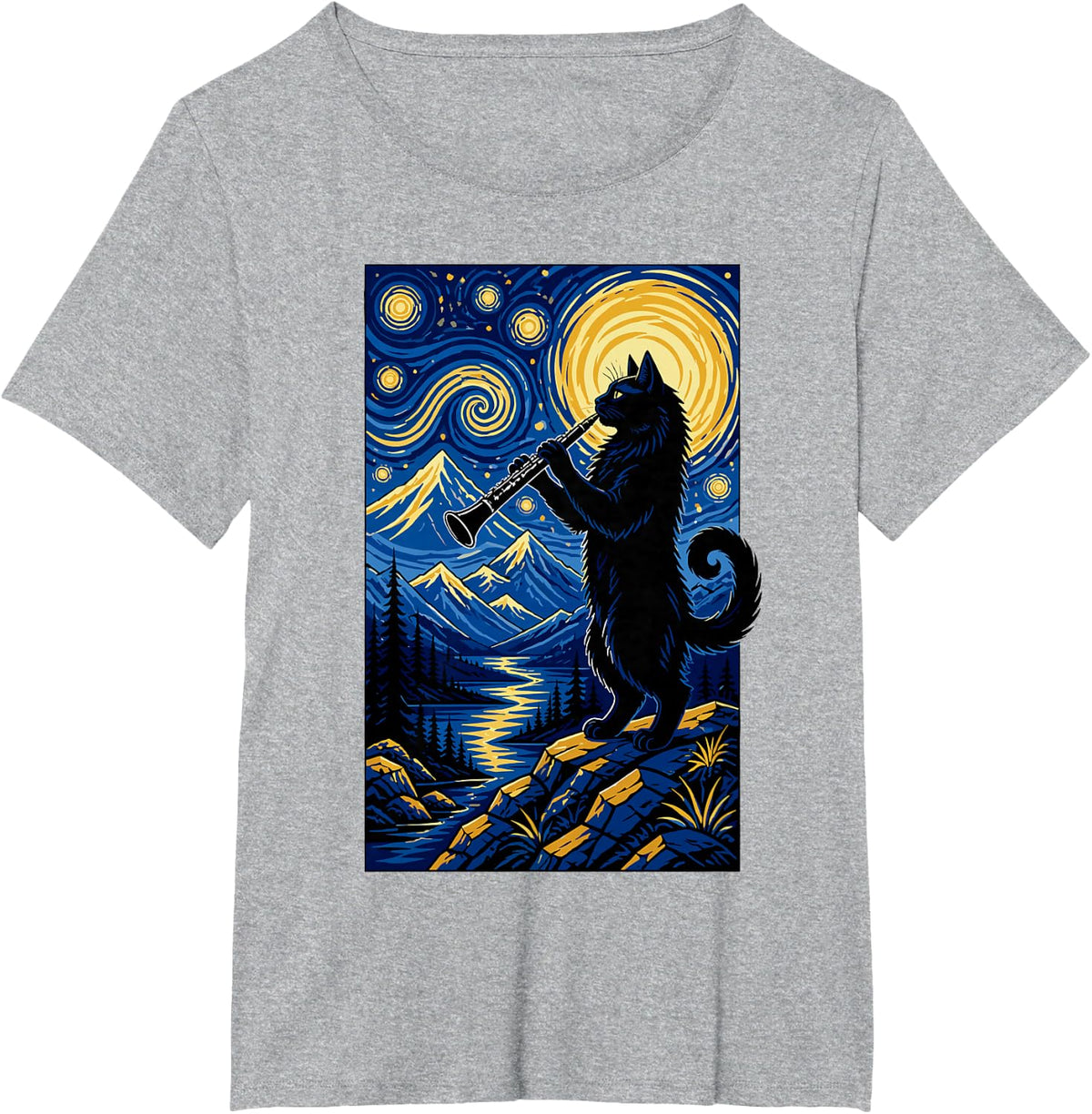 Cat Clarinet Design for Men Women Clarinetist Cat Clarinet T-Shirt - Heather Grey