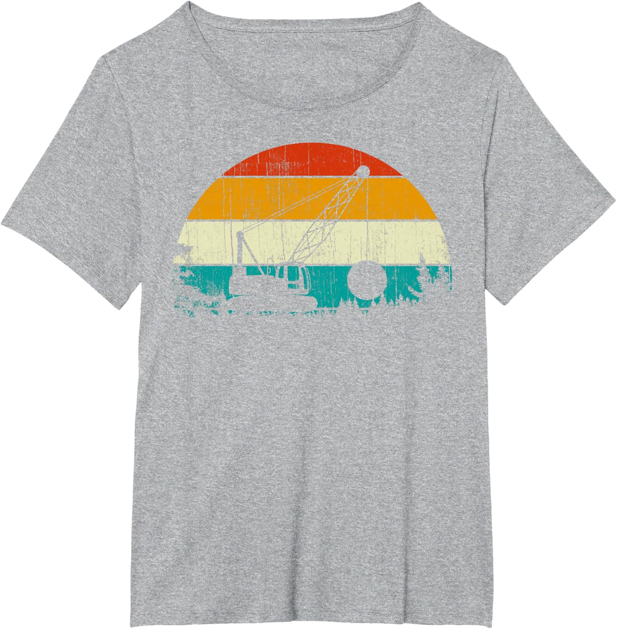 Vintage Retro Style Pine Tree Wrecking Ball Crane Operator T-Shirt - Heather Grey