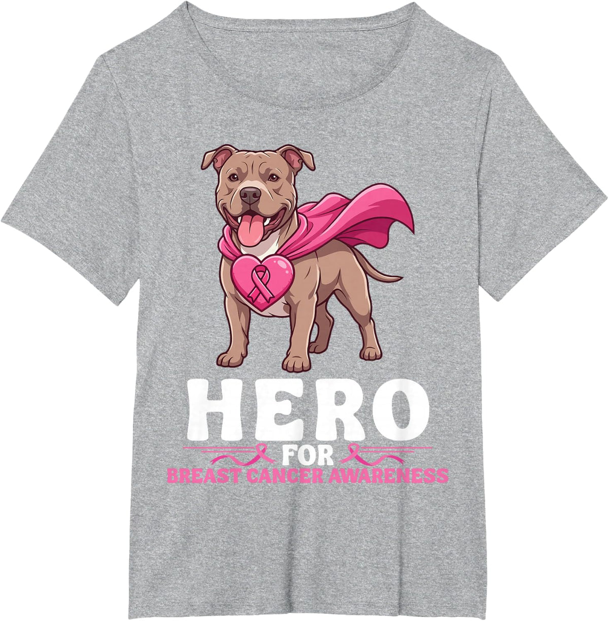 Pitbull Dog Hero for Breast Cancer Awareness Support Fight T-Shirt - Heather Grey