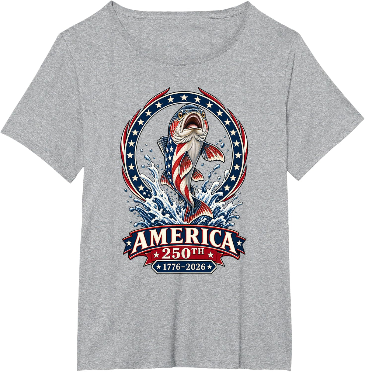 America Patriotic Trout Fishing T-Shirt - Heather Grey