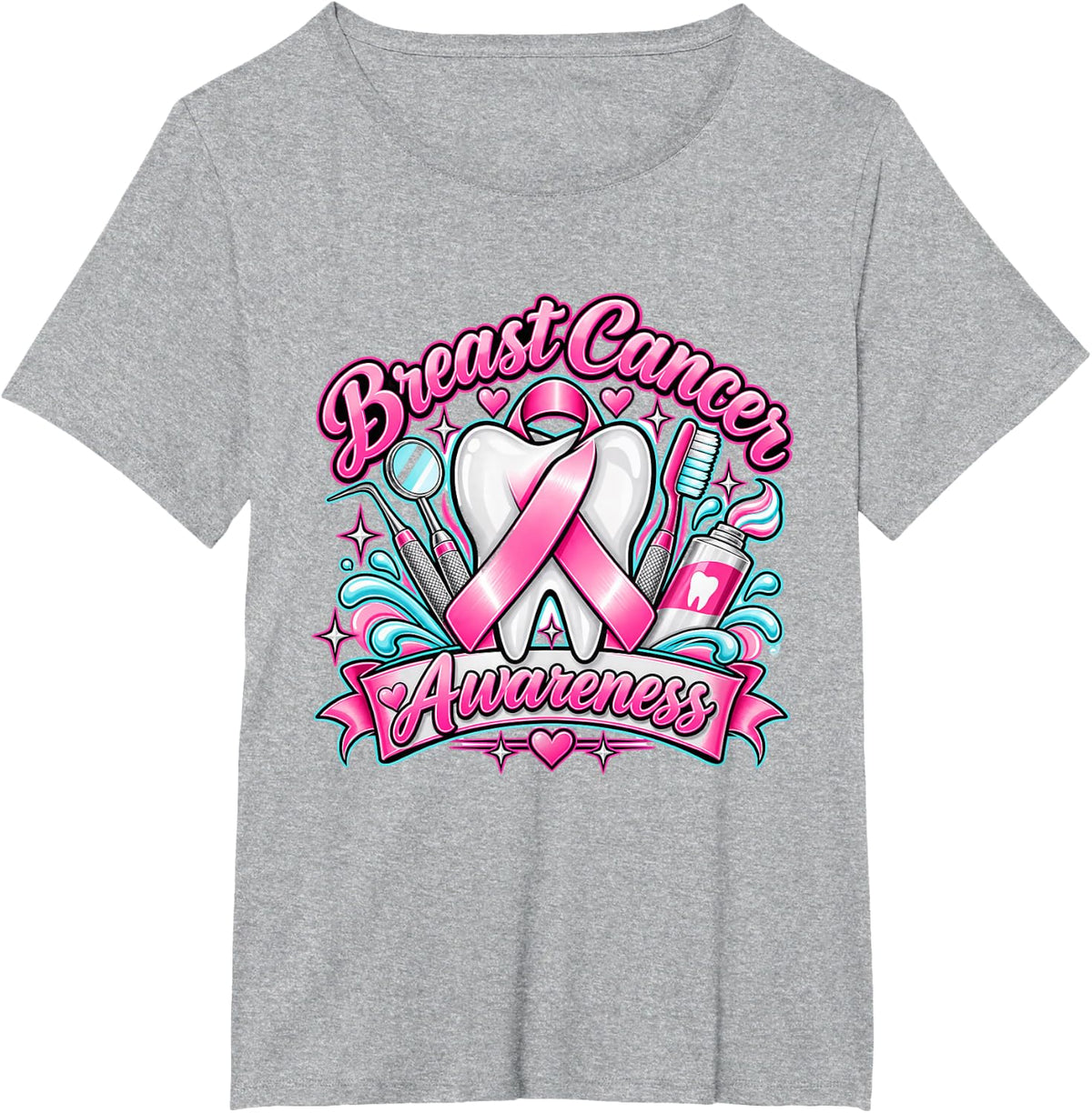 Breast Cancer Awareness Dentist Pink Ribbon Dental T-Shirt - Heather Grey