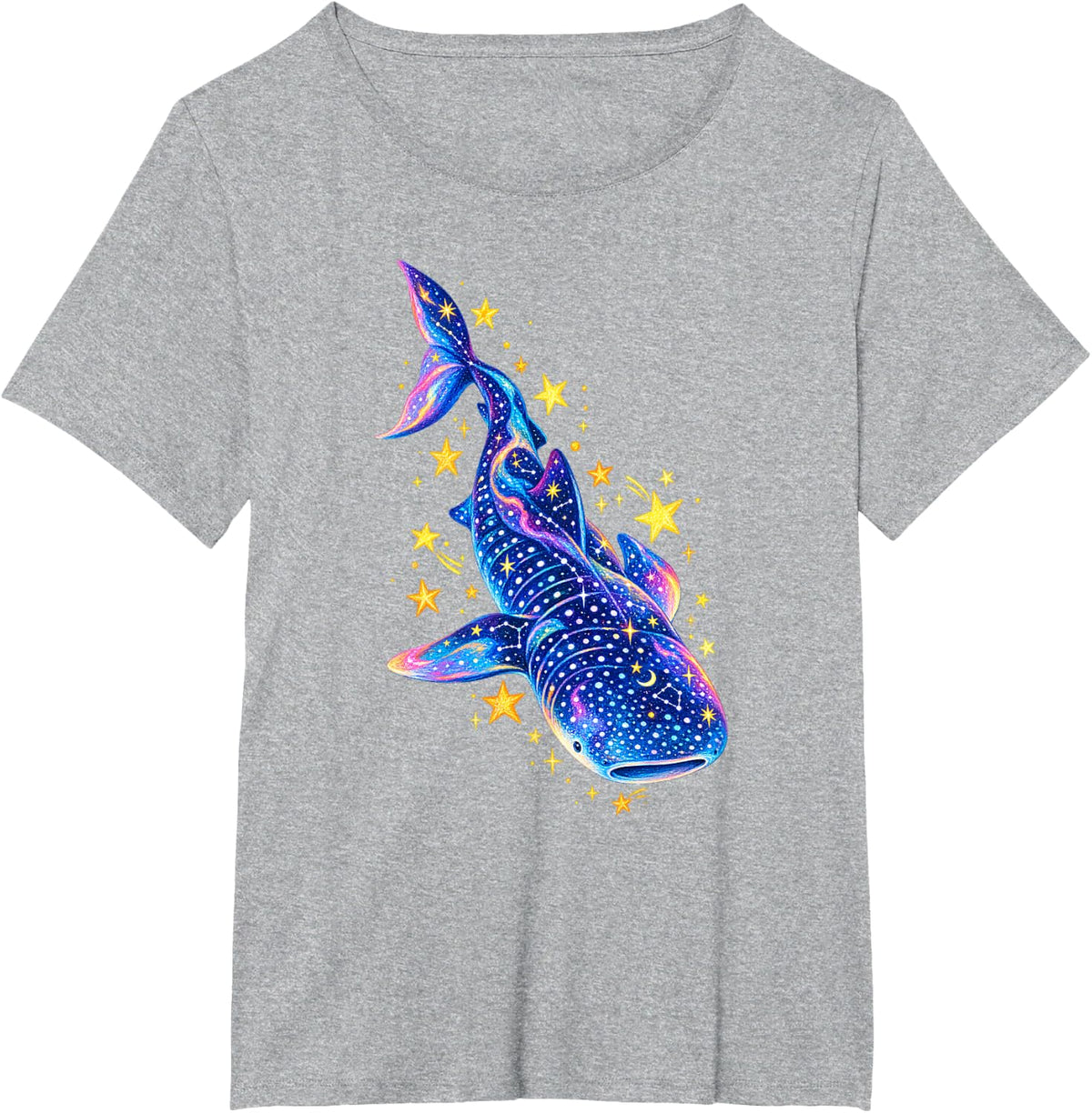 Celestial Whale Shark Galaxy Stars Constellation Ocean T-Shirt - Heather Grey