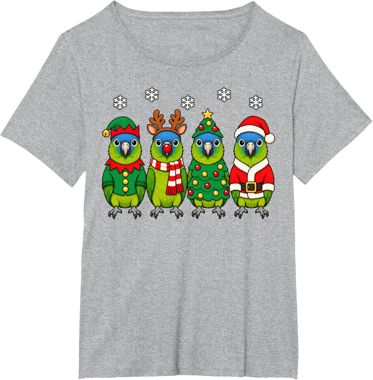 Blue Crowned Conure Christmas Reindeer Santa Parrot Bird T-Shirt - Heather Grey