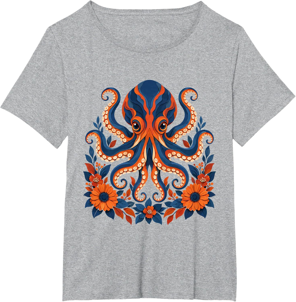 Paper Cut Flower Art - Octopus T-Shirt - Heather Grey