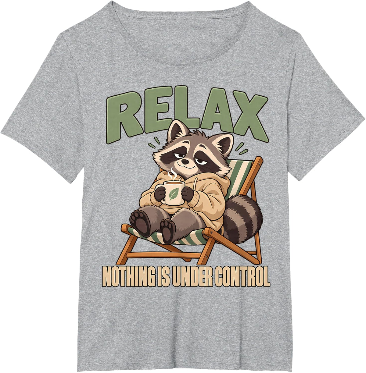 Relax Nothing is Under Control Raccoon Coffee Humor T-Shirt - Heather Grey