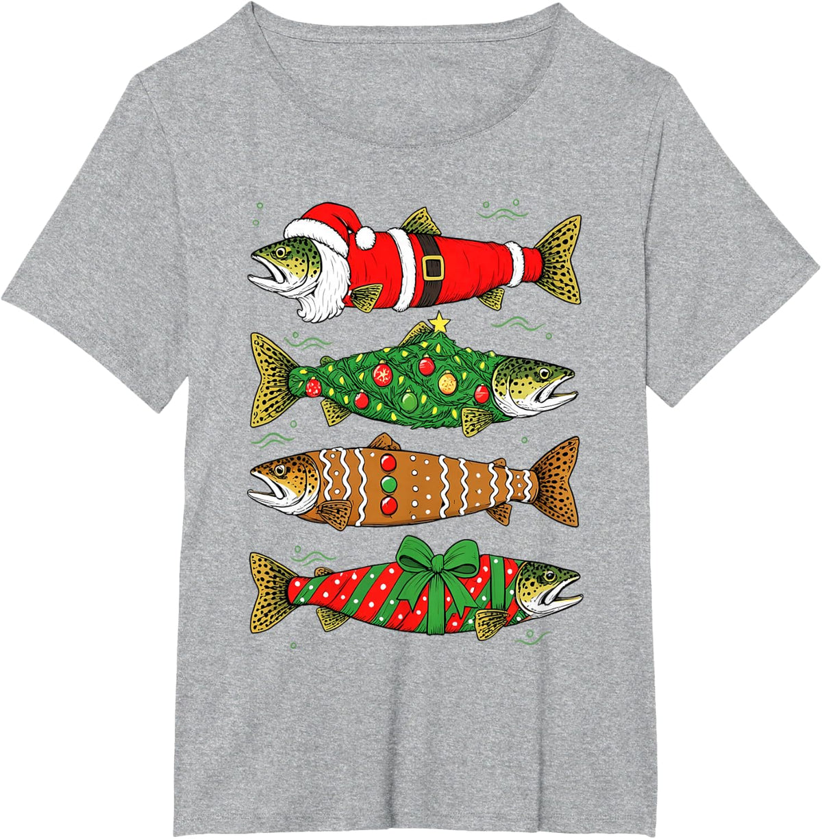 Christmas Rainbow Trout Fishing Lover Fisherman Xmas Funny T-Shirt - Heather Grey