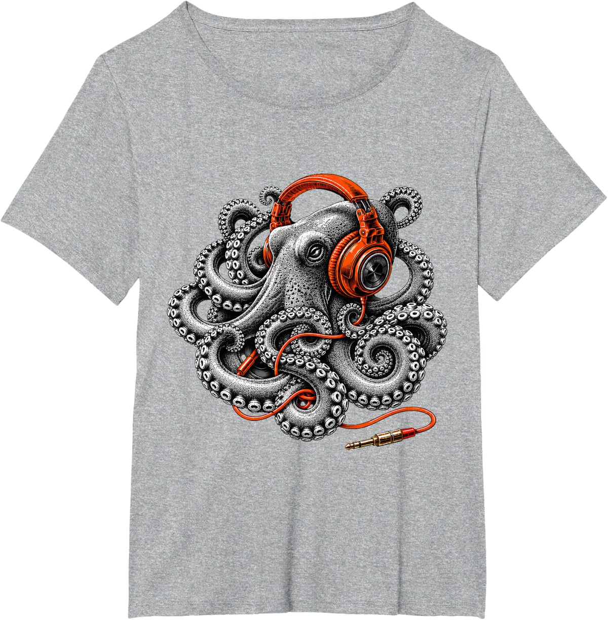 Cool Octopus Headphones Ocean Animal Sea Creature Music DJ T-Shirt - Heather Grey