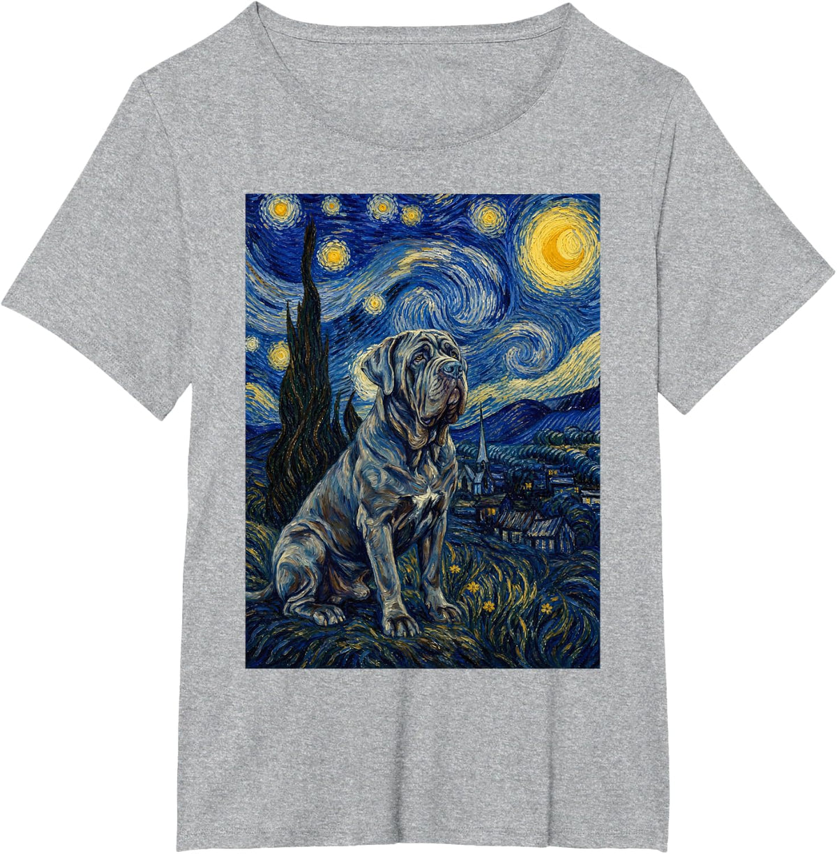 Neapolitan Mastiff Dog Van Gogh Starry Night T-Shirt - Heather Grey