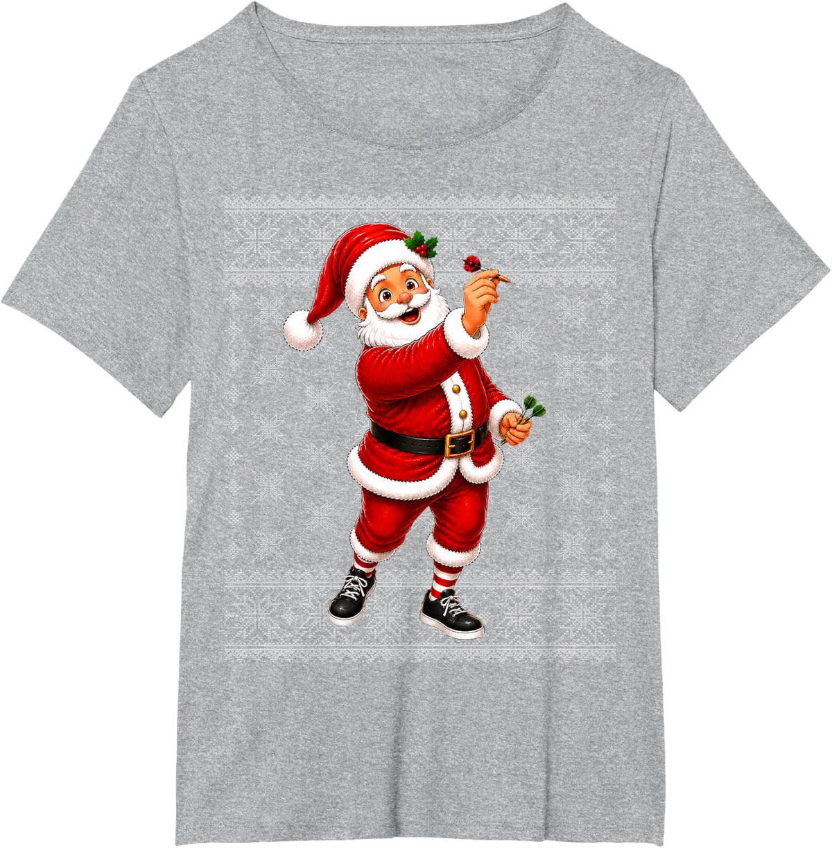 Ugly Xmas Funny Santa Playing Darts Christmas Sports T-Shirt - Heather Grey
