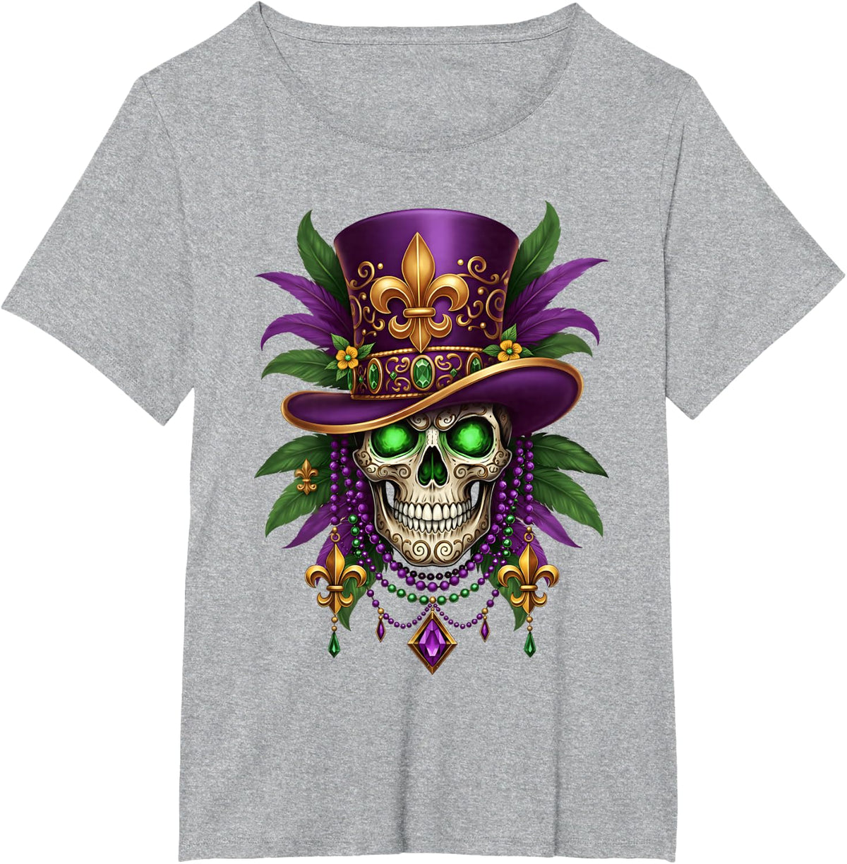 Mardi Gras Carnival Sugar Skull Costume Witch Men Halloween T-Shirt - Heather Grey
