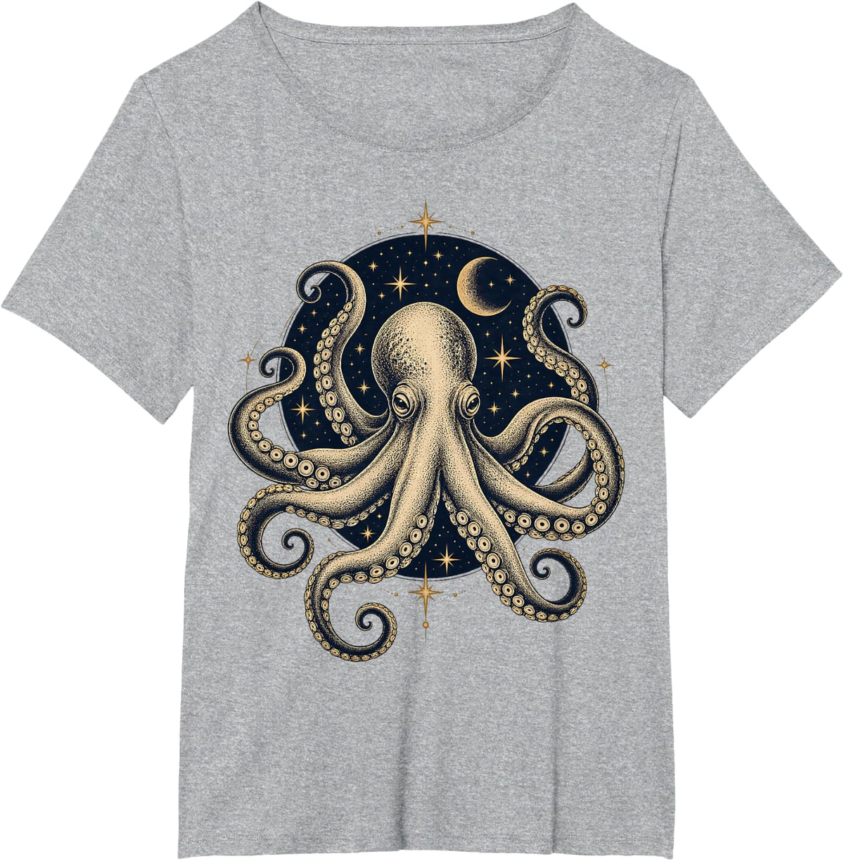 Celestial Moon Octopus T-Shirt - Heather Grey