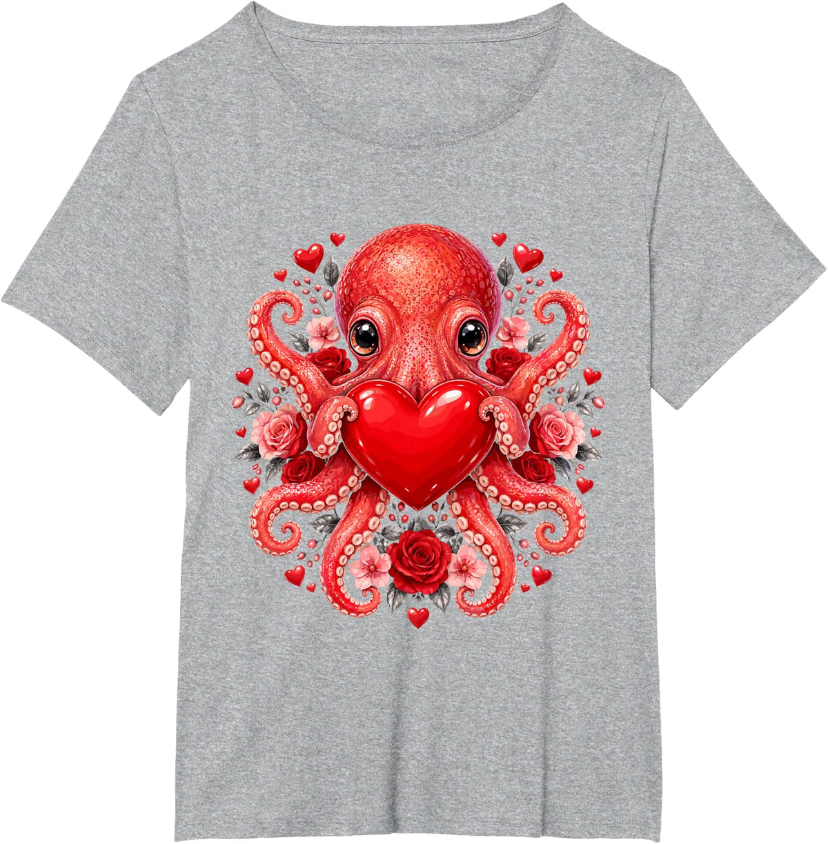 Valentine Rose Heart - Octopus T-Shirt - Heather Grey