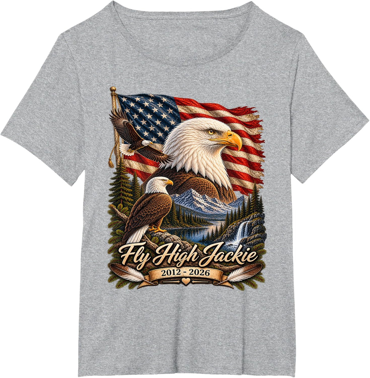 Fly High Jackie, Jackie and Shadow Bald Eagle T-Shirt - Heather Grey