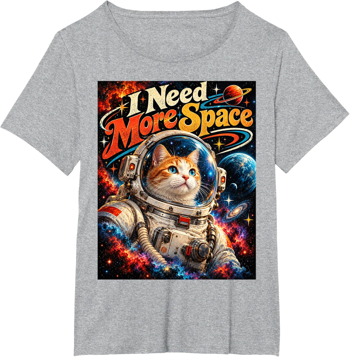 Space Cat I Need More Space - Feline Astronaut T-Shirt - Heather Grey