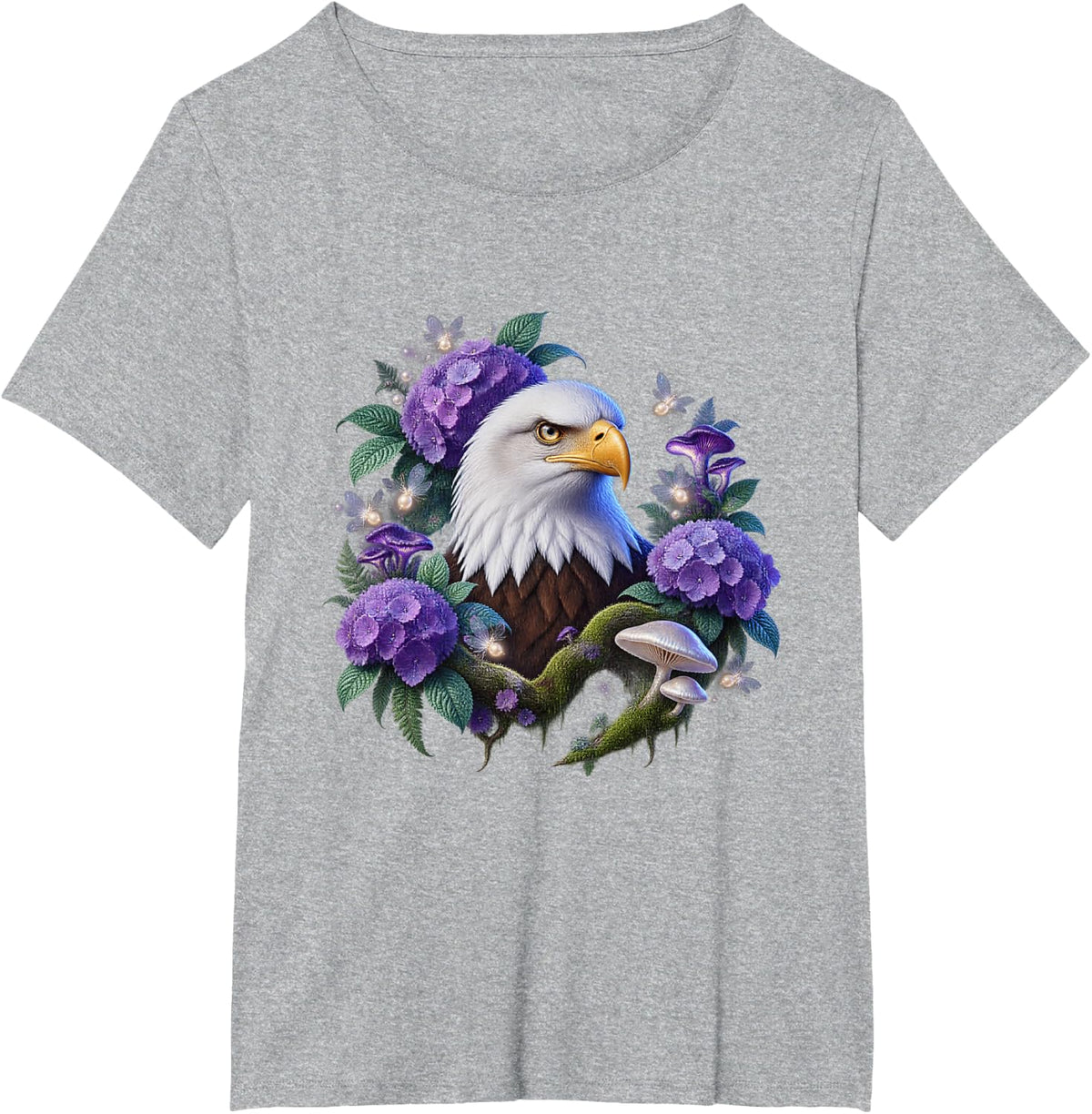 Bald Eagle with Purple Woodland Flowers T-Shirt - Heather Grey
