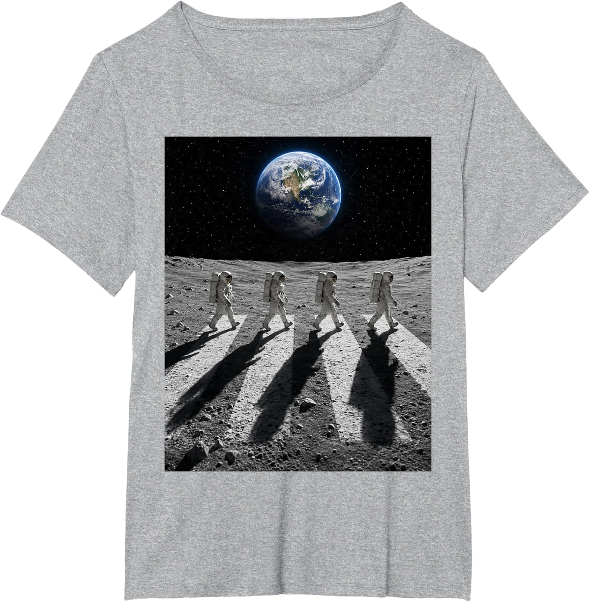 Astronauts Moon Crossing - Moon Surface Earth View T-Shirt - Heather Grey
