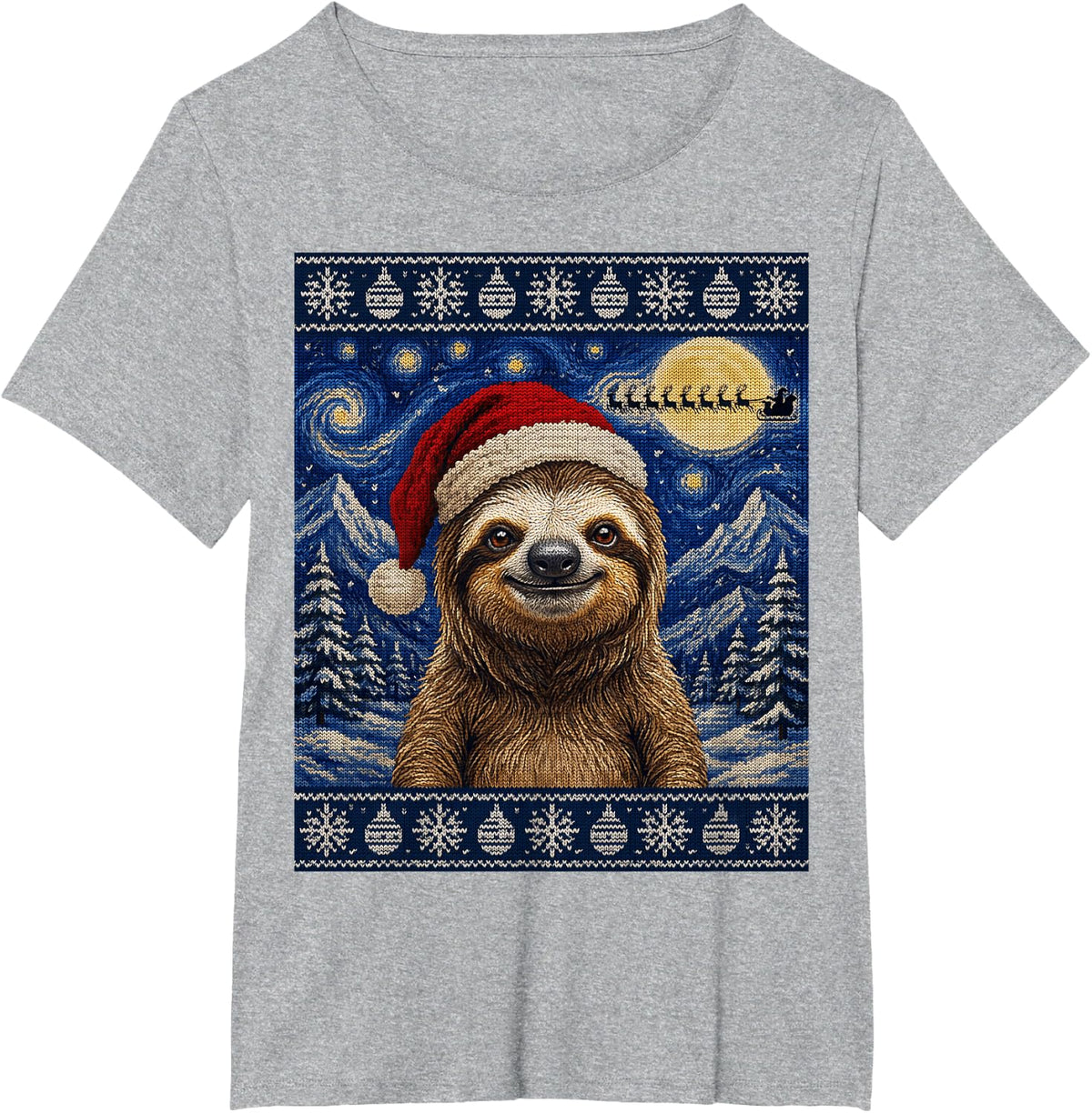 Sloth Santa Ugly Christmas T-Shirt - Heather Grey