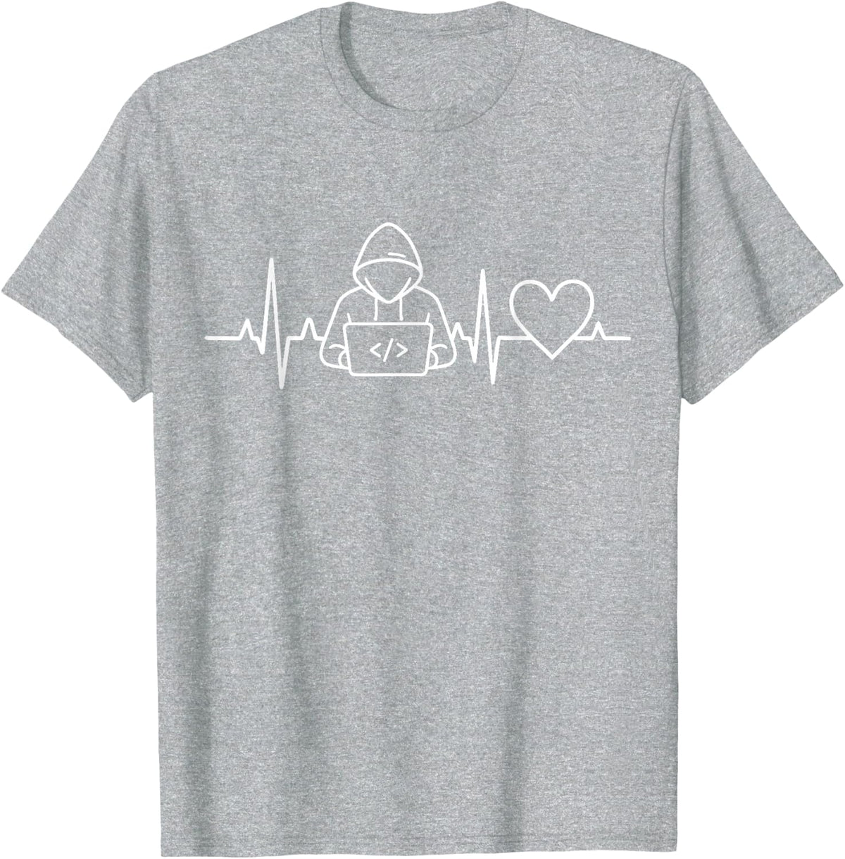 Coder Heartbeat Programmer Software Developer Code T-Shirt - Heather Grey