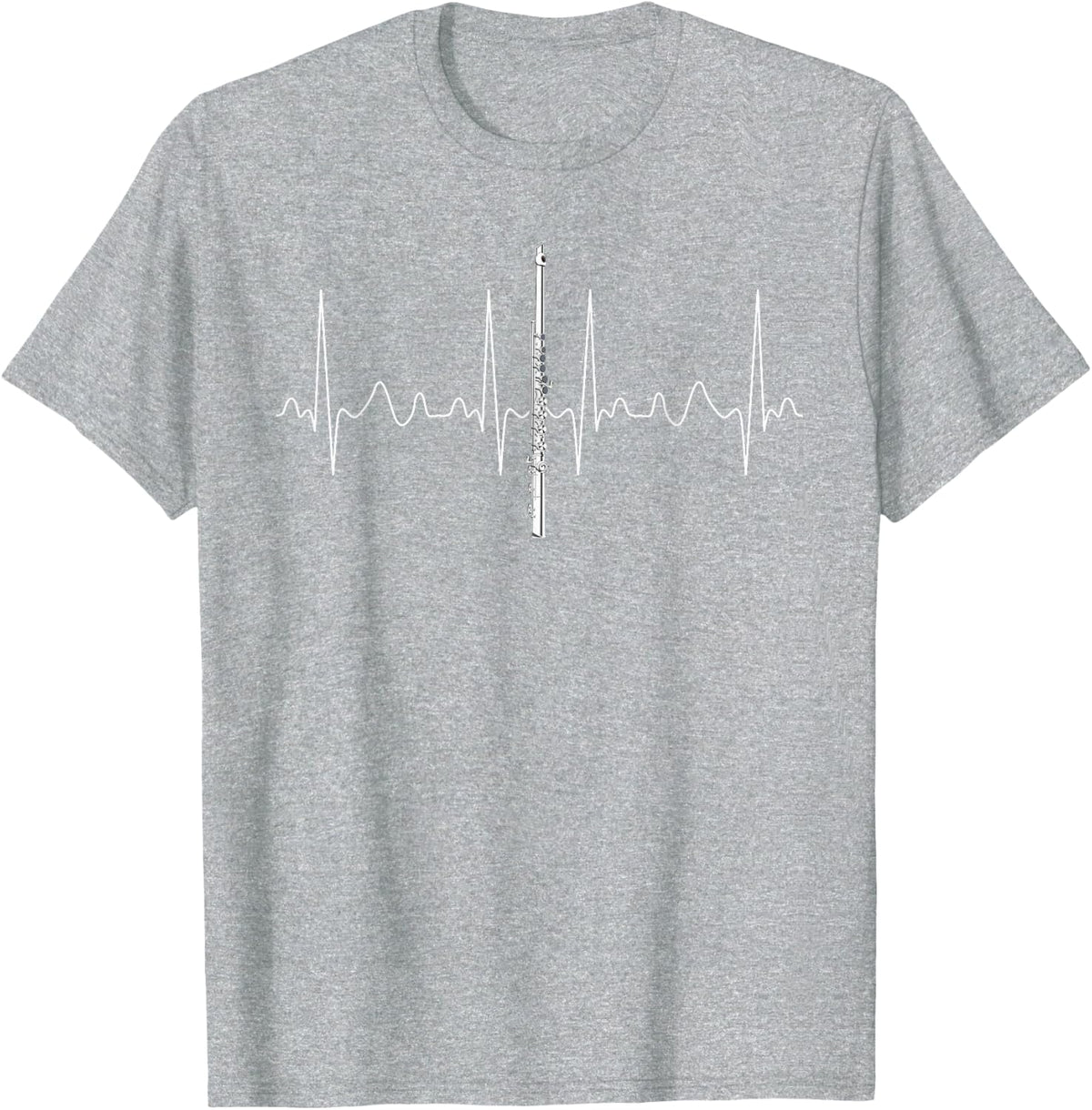 Orchestra Flutist Musician Gift Heartbeat Flute T-Shirt - Heather Grey
