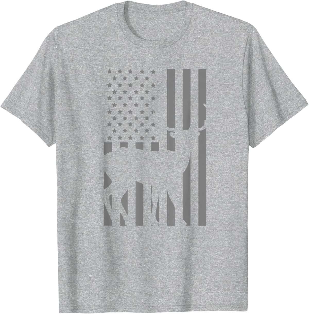 Deer American Flag Grey Retro Hunting Avocation Hunter Gift T-Shirt - Heather Grey