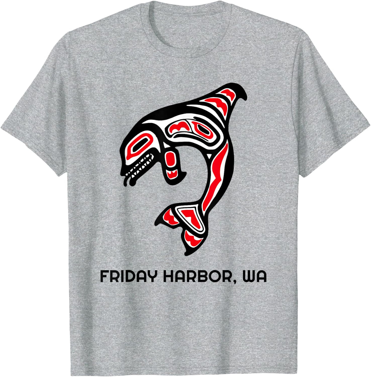 Harbor Friday Washington Native American Orca Killer Whales T-Shirt - Heather Grey