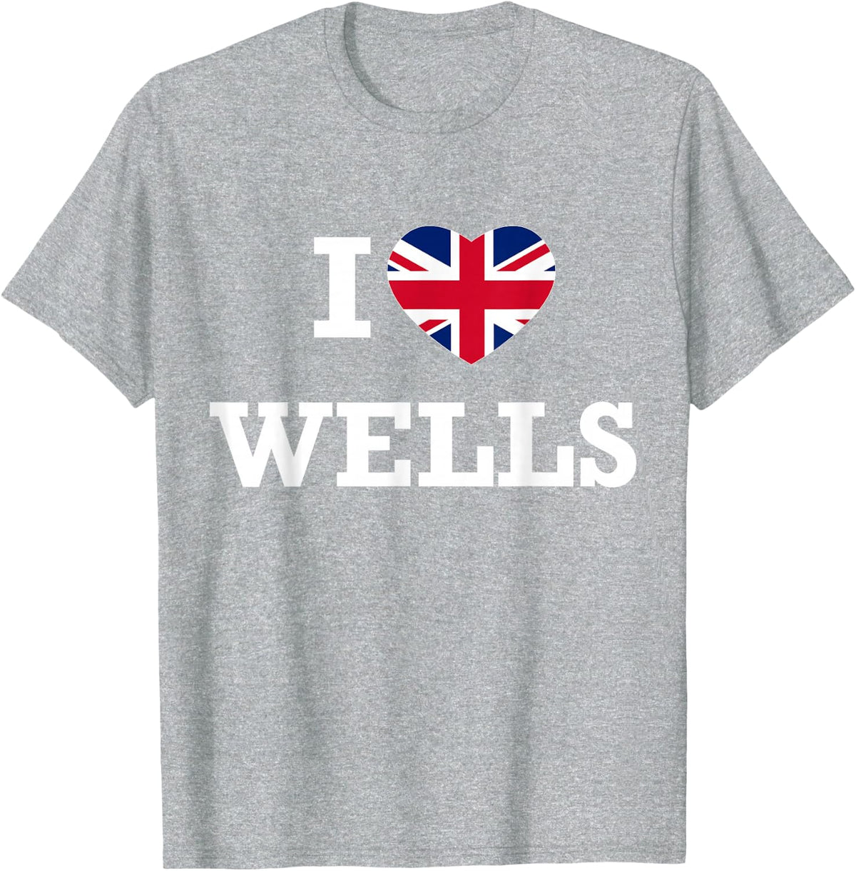 I Love Wells England Union Jack Flag Heart English T-Shirt - Heather Grey