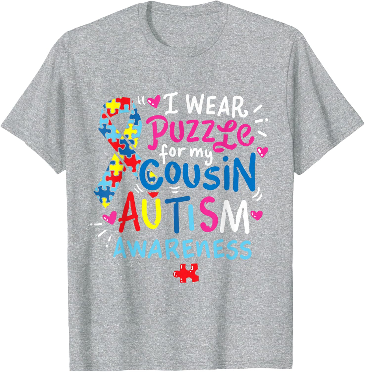 Autism Awareness T Shirt Cousin Tshirt Gift Tee T-Shirt - Heather Grey