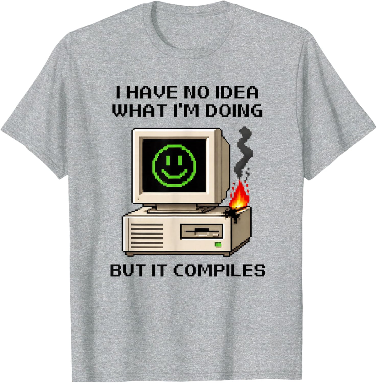 Funny Programmers I Have No Idea But It Compiles Retro Coder T-Shirt - Heather Grey